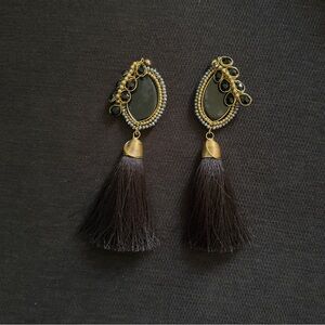 Black and Gold Tassel Drop Earrings - Elegant Statement